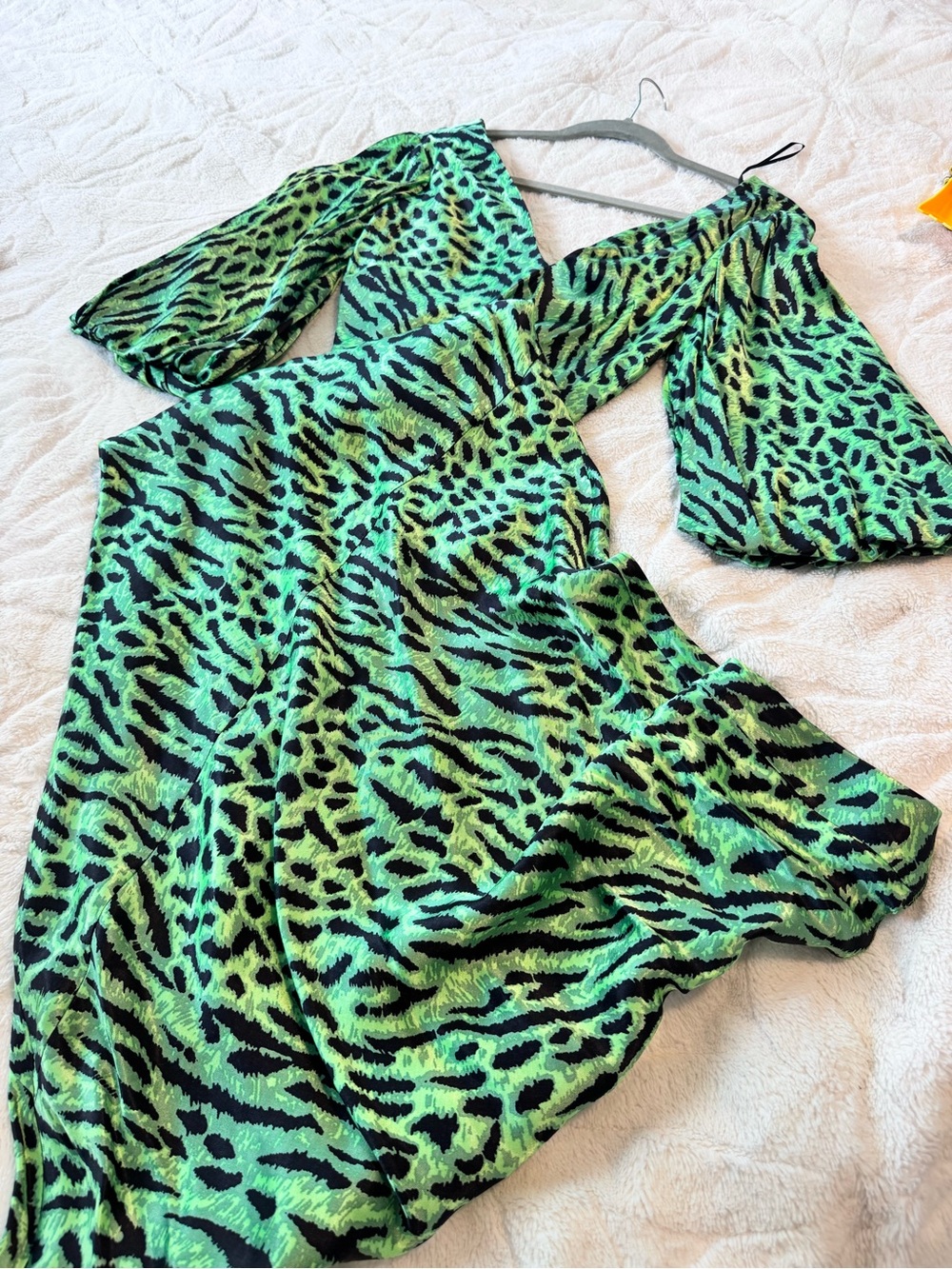 ASOS Green and Black Animal-Print Satin Chemise